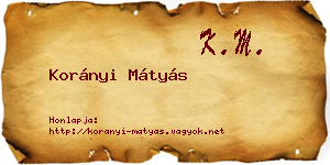 Korányi Mátyás névjegykártya